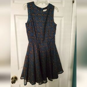 NWT Maison Jules Coquette Blue & Tan Dress. Fully Lined Sheer Fabric back Zipper